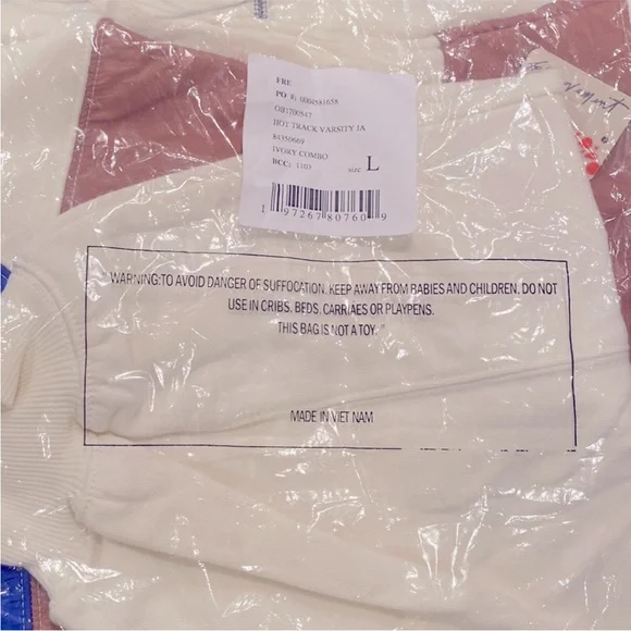 Free People Movement Hot Track Stripe Varsity Jacket Size L in Ivory Combo NWT - Picture 14 of 14